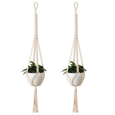 China Handmade Plant Hanger Macrame Planter Basket Cotton Rope Indoor Gardening Woven Flower Pot Customize Logo For Home for sale