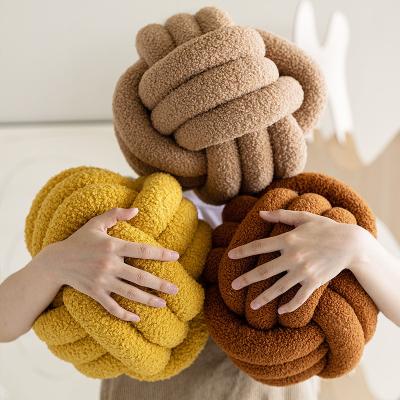 China Knot Pillow Ball Round Soft Decorative Handmade Plush Tile Cushion Home Handmade Plush Knotted Pillow For Home Decor for sale