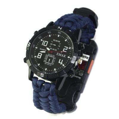 China Multifunctional survival manual wholesale hot selling outdoor equipment military watch,customized design paracord multifunctional watch for sale