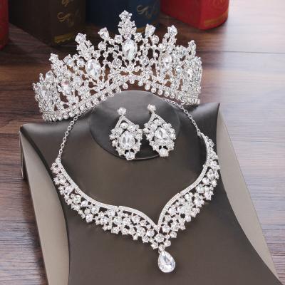 China TRENDY Baroque Rhinestone Crystal Water Drop Bridal Jewelry Sets Tiaras Crown Necklace Earrings For Bride Wedding Dubai Jewelry Set for sale