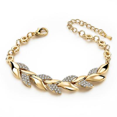 China Bohemia style women girls gold bracelet punk rhinestone leaves chain bracelet wedding luxury jewelry fashion simple new elegant for sale