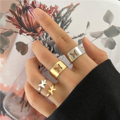 China None Shapes Butterfly Ring Set For Lover Women Adjustable Men Romantic Hollow Animal Wedding Couple Rings for sale