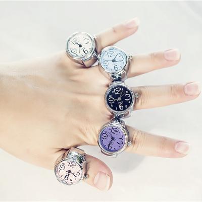 China Environmental Friendly Smooth Steel Round Dial Quartz Elastic Finger Ring Watch Women /Girl Ring With Watch Female Ring Mini Size Gift For Student for sale