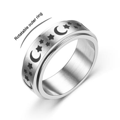 China European and American Ring High Quality Star Moon Men's European and American Spinner Worry Stabilization Annealing Fashion 6MM Stainless Steel Rings for sale