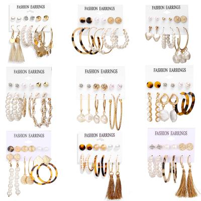 China Trendy Acrylic Pearl Earrings Mixed Designs Leopard Tassel Stud Earrings Set For Women New Brincos Fashion Jewelry 2022 for sale