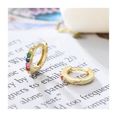 China 925 sterling silver TRENDY gold plated huggie circle earrings custom made minimalist zircon rainbow silver for sale