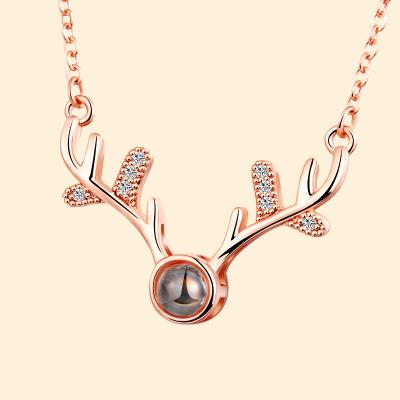 China Europe and the United States / Pendant Necklace / 2022 Fashion 100 Languages ​​Gifts 100 Day Valentines Day Fashion Necklace I Love You Rose Gold Love Memory Zircon Projection for sale