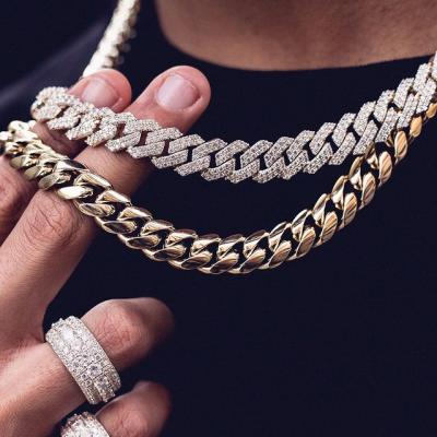 China Custom Made Hip Hop Jewelry 18K Gold Diamond Necklace Iced Out Cuban Link Chains For Men for sale