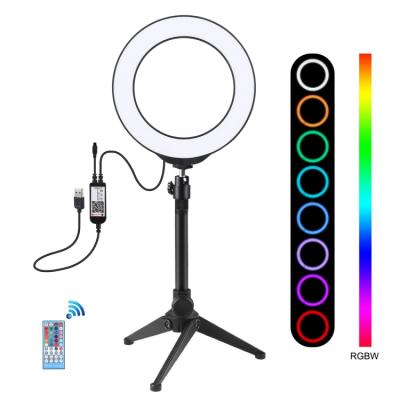 China 20 Colors Static and 6 Inch 16cm RGBW Light of Dynamic PULUZ 6.2 Color + Tripod Mount + Desktop LED Ring Vlogging Photography Video Lights USB Ring Light for sale