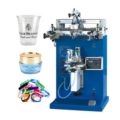 China Hotels Selling Semi Automatic Cylindrical Screen Printer Oval Round Plastic Cup Bottle Silk Screen Printing Machine For Wine Cap for sale