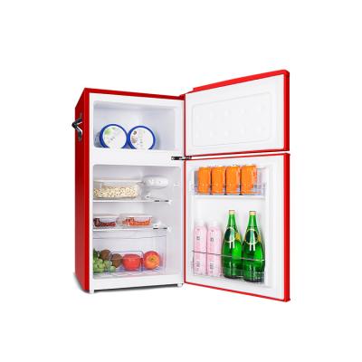 China New 95L Portable COMPRESSOR Mini Bar Red Black Portable For Bedroom 2 Door Frost Free Custom Mini Fridge for sale