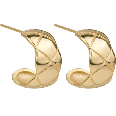 China Trendy Spain retro18k trendy gold plated stainless steel checkered small circle huggie earrings for boy for sale