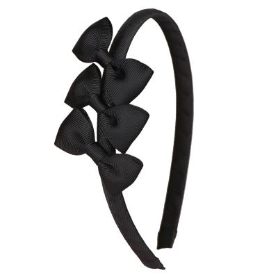 China Solid color fashion simple design children girls ribbon band accessory black hair bands trends with three bows for sale