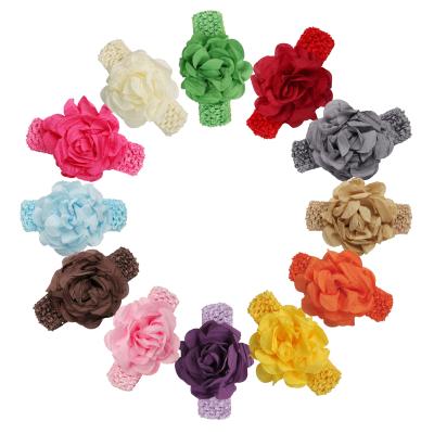 China For Girls' Hair Decoration Bulk Order Ribbon Elastic Band Soft Fabric Baby Flower Brown Artificial Flower Headbands for sale