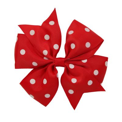 China For Girls' Beauty New 4 Inch Red Hair Bow OEM Grosgrain Europe Accessory White Point Dot Baby Dropshipping for sale