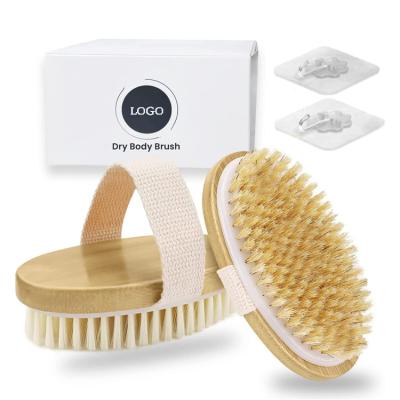 China All Natural Wholesale Wet Or Dry Brushing Round Shaped Wooden Handle Natural Bristle Shower Dry Body Brushes for sale