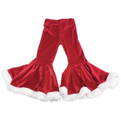 China Anti-wrinkle Red Color Christmas Clothes Velvet Stacked Pants Kids Santa Bells for sale