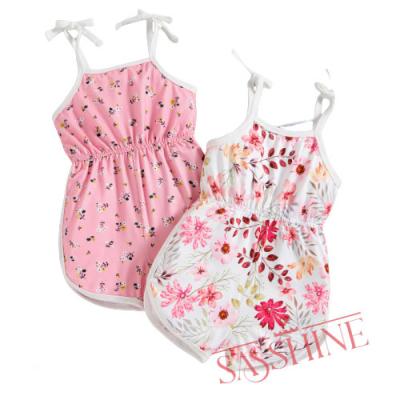 China Breathable Hot Selling Custom Made Baby Flower Romper Summer Halter Romper Kids Shoulder Straps Jumpsuit for sale