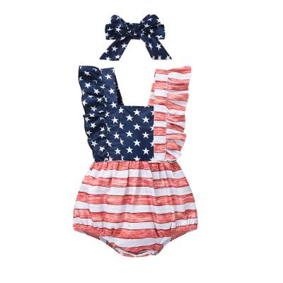 China Breathable Newborn America Flag Romper Ruffle Baby Romper Flutter Sleeve Dancer One Piece Baby Tights for sale