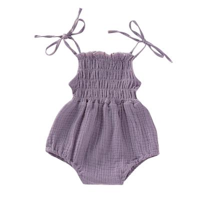 China 2022 Solid Color Girls Loungewear Toss Suspenders Outfits Girls Crepe Romper For Baby for sale