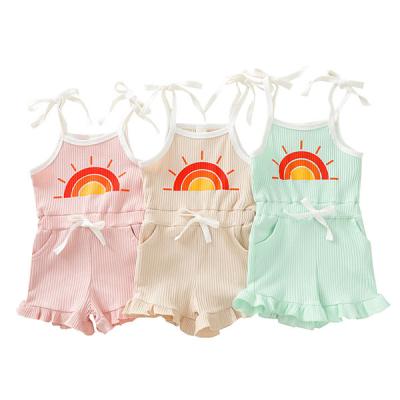 China Girls Rainbow Romper 2022 Gallus Suspenders Sleeve Overalls Summer Clothes Ruffle Loungewear for sale