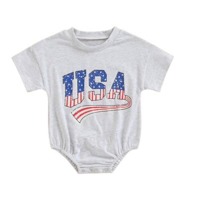 China Loungewear Newcomer USA Printed Short Sleeve Newborn Baby Romper for sale