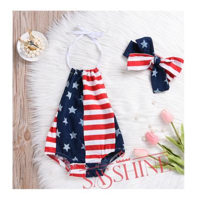 China Breathable 4th of July baby romper independent kids jumpsuit kids one-piece stripe and star matching clothes for sale