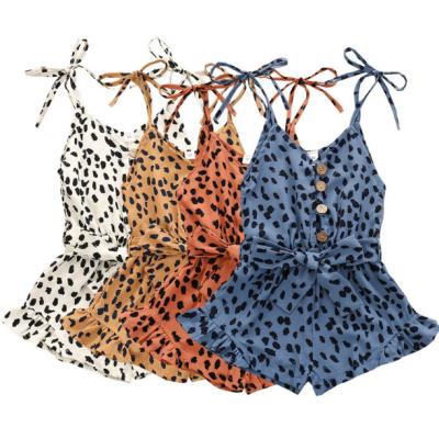 China Spandex/Polyester New Arrival Leopard Printed Baby Jumpsuits Tie Up Kids Clothes Sleeveless Halter Summer Babies Rompers for sale