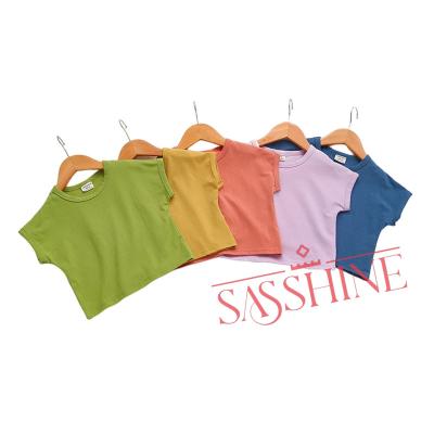 China New Girls Cotton Shirts Cotton Breathable Simple Fashion Kids Summer Raglan Sleeves Loose T-shirt Toddler Baby Short Sleeve Tops for sale