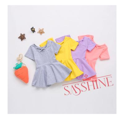 China Breathable Summer Babies Dress 2022 Solid Princess Tutu Kid Tops Casual Candy Color Shorts Sleeve Cotton Toddler Toddler Dress for sale