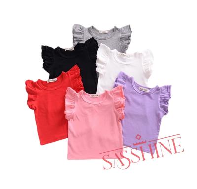 China Breathable Cute Newborn Toddler Kids Baby 0-6Y T-shirts Clothes Fly To Sleeve Solid Color Cotton T-shirt Tee Teams Summer Clothes for sale