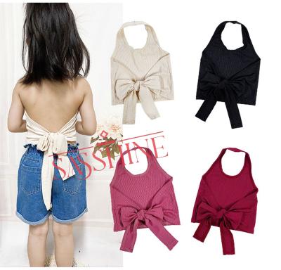 China Hot Selling Compressed Back Halter Child's Tie Top Cutest Babies Solid Color Crop Top Summer Clothes Custom for sale