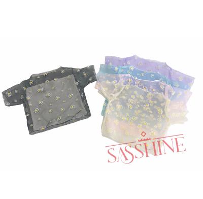 China Newest Spring Kids Pills Summer Cute Shirt Baby's Mesh Tops Custom Shirt Floral Print Sheer Shirt for sale