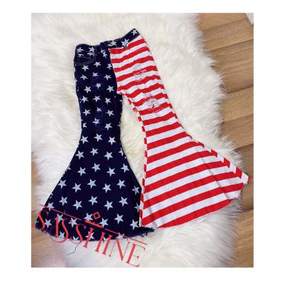 China 2022 Viable 4th of July Bell Bottoms for Baby and Toddler Girls Stars and Stripes Rocket Jeans America Flag Rocket Single Pants for sale