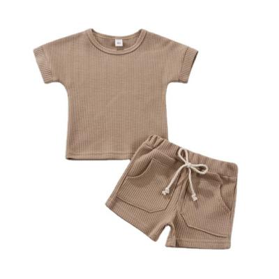 China Breathable High Quality Summer Two Piece Kids Clothing Knit Lounge Set Toddler Waffle Sets For Unisex for sale