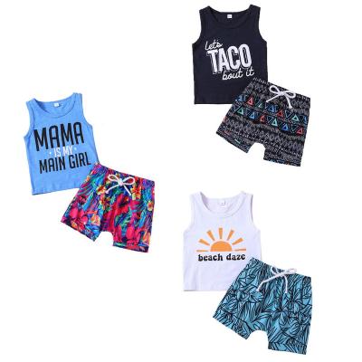 China Casual Summer Toddler Infant Cool Boys 2pcs Clothes Sets Letter Printed Sleeveless Vest Tops+ Elastic Shorts Clothing Outfits Set for sale