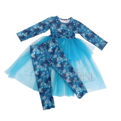 China Breathable High Quality Cute Print Snow Long Sleeve Girls Dress Tutu Set Baby Christmas Outfit for sale