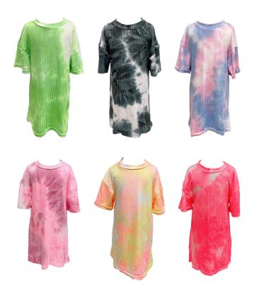 China Breathable Summer Cute Toddler Baby Tie-Dye T-shirt Dress Kids Silk Dress Girls Customized Print Short Sleeve Shirt for sale