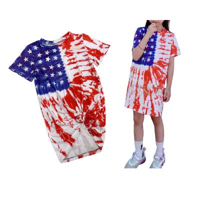 China Factory Breathable 2022 Baby 4th July Girls American Flag Dress Children Tie Dye T-shirt Dress for sale