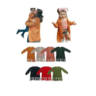 China RTS Worm Candy Color Breathable Kids Long Knitted Sweater Toddler Fringe Cardigan With Pockets for sale