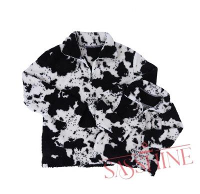 China Plus Size Fashion Kids Shear Sherpa Jacket Toddler Baby Sherpa Western Pullover Cow Black And White Sweatshirt Hoodie for sale