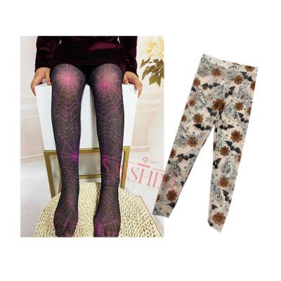 China Wholesale Breathable Pumpkin Printed Cotton And Spandex Girls Tights Halloween Kids Elastic Gaiters for sale