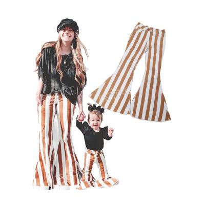 China RTS Breathable Mommy and Me Orange Bell Bottoms Plus Size Rocket Striped Pants for sale