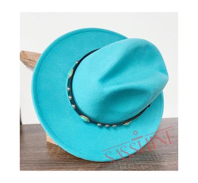 China Casual RTS Kids Western Cowboy Hat Kids Jazz Hats Accept Custom Girls Wool Boys Hat Turquoise for sale