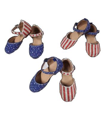 China High Quality PVC Girls 4th July Sequin Shoes Kids Stars And Sandals Baby Fashion Bling Striped Shoes for sale