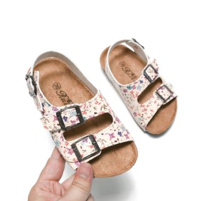 China Other High Quality PU Floral Printed 5 Year Old Girl Cork Shoes Kids Child Platform Sandals for sale