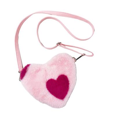 China Fashion Girls Valentine's Day Heart Coin Purse Kids Shear Cozy Cross - Body Bag Toddler Pink Fur Clips Purses for sale