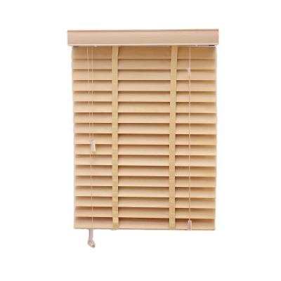 China Custom Size Insulated Horizontal Cordless Venetian Wooden Window RollerBlinds Printed Fauxwood Slat Basswood Slat Manual Control for sale