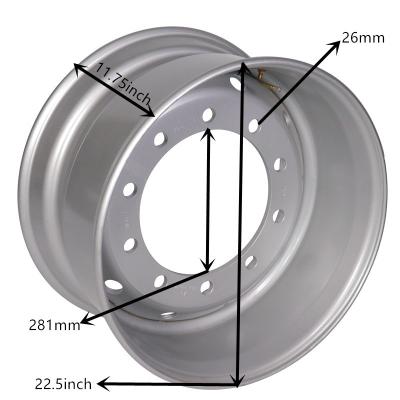 China Heavy Duty Truck china factory wholesale 22.5 inch 22.5x11.75 steel truck wheel rim for heavy duty truck size 385/ 65R22.5 for sale