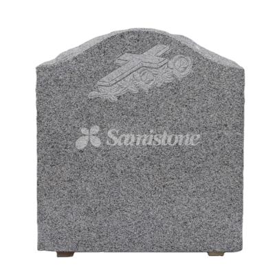 China Modern New Design Style American Cross Carving Headstone Gray Granite Headstone Straight for sale